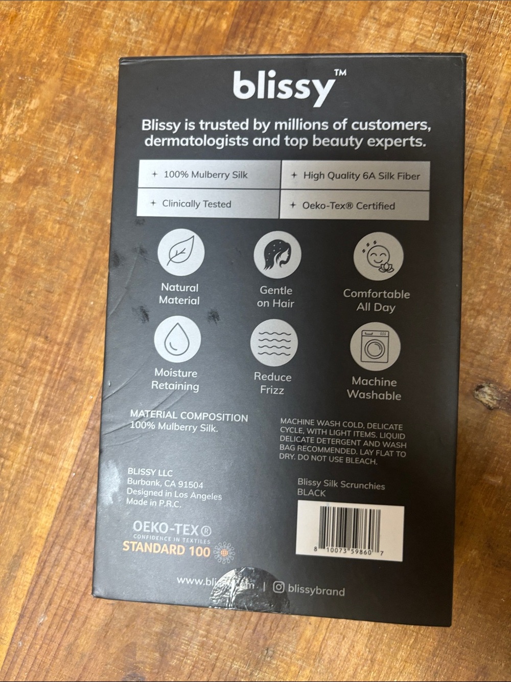 Blissy 100% Mulberry Silk Scrunchies – Black - Picture 2 of 3
